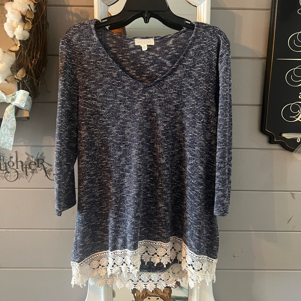 Kate & Sam Navy and White Knit Top